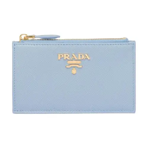 PRADA Saffiano Leather Card Holder Card Holder Women's Light Blue