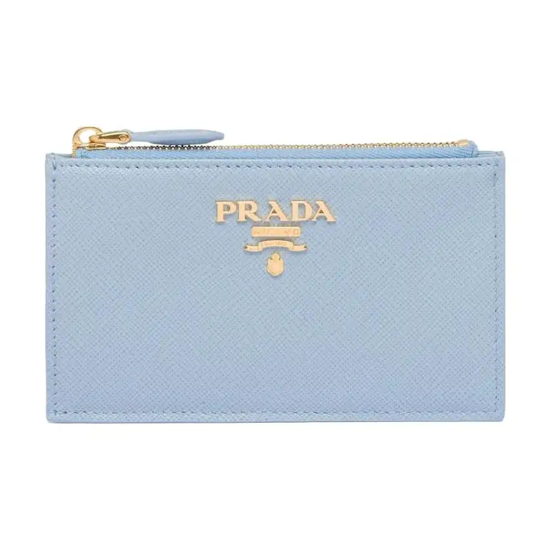 PRADA Saffiano Leather Card Holder Card Holder Women's Light Blue