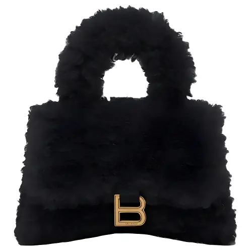 Balenciaga HourglassFurry Bag With Strap Shoulder Bag, Crossbody Bag, Handbag Mini Women's Black