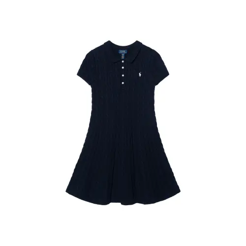 Polo Ralph Lauren Dress, dark blue children's pony, with embroidery, polo collar, with short sleeve