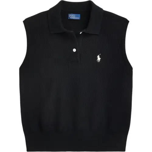 Polo Ralph Lauren Pony, short black polo sleevless, with embroidery, loose straight fit