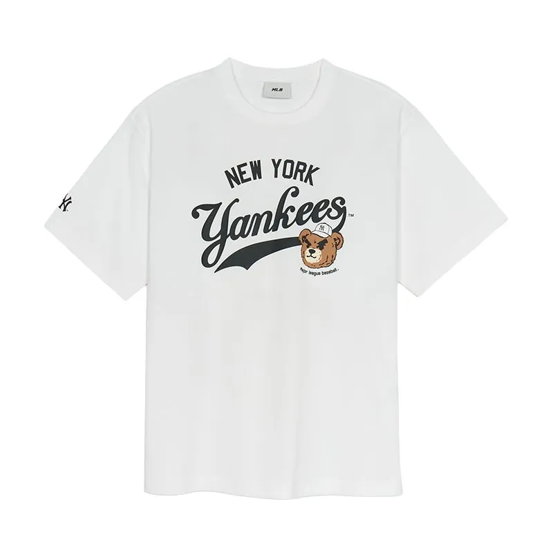 MLB New York Yankees Frown Bear Collection SS25 T Shirt Unisex Standard White