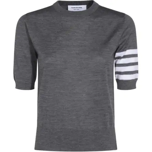 THOM BROWNE Tom Brown Striped Crew Neck Short Sleeve Sweater Women's Medium Gray