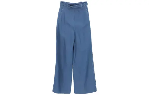Loro Piana Knitted Sweatpants Women's Blue Moderate Wide Leg Pants