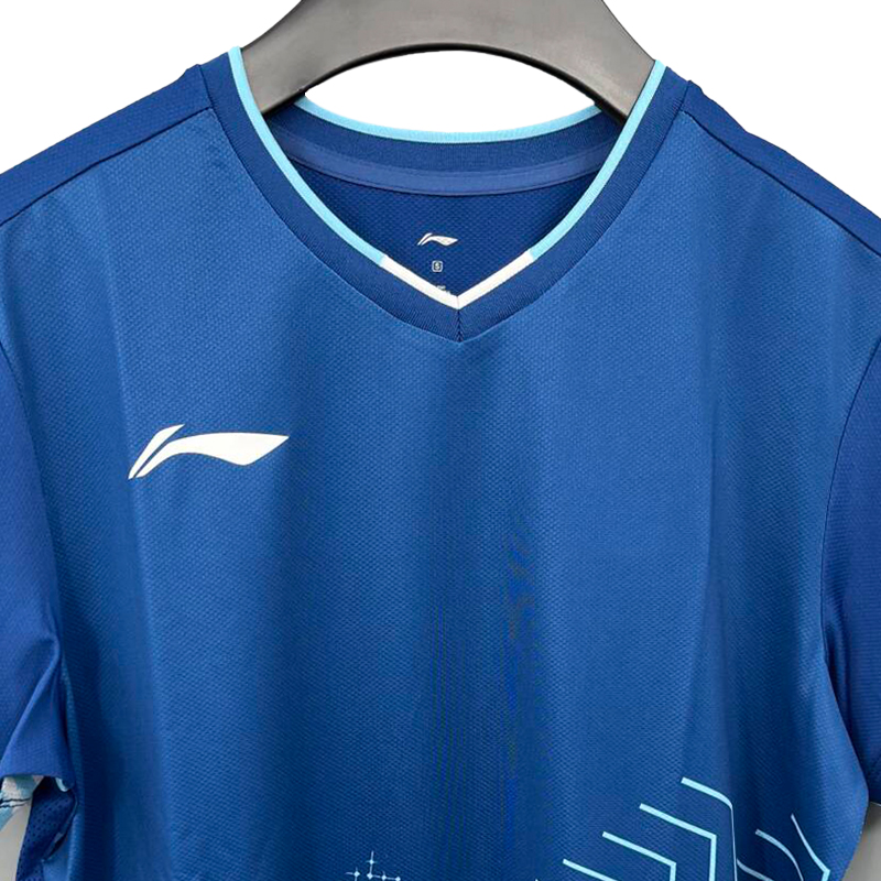 Li Ning Game Day Summer Badminton Jersey Moisture Wicking Training Suit Men’s French Porcelain Blue