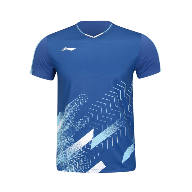 Li Ning Game Day Summer Badminton Jersey Moisture Wicking Training Suit Men’s French Porcelain Blue