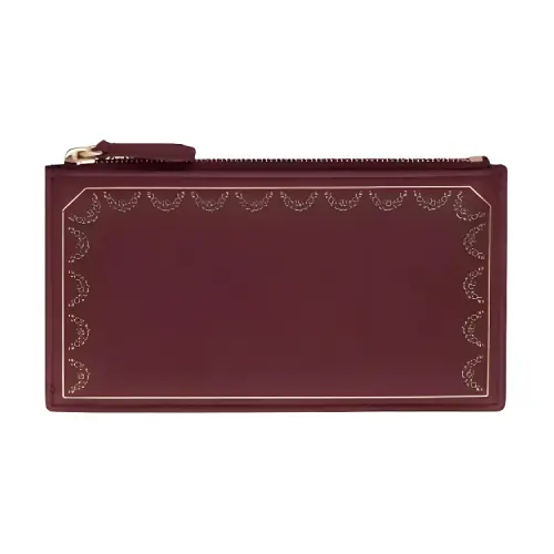 CARTIER Guirlande Cow Leather Card Holder Women's Burgundy