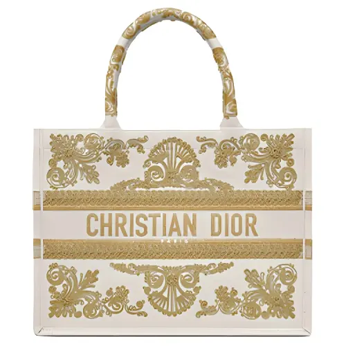 DIOR BookTote Calfskin Shoulder Bag, Handbag Small Women's Gold/White