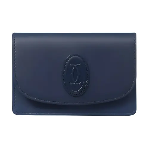 CARTIER Cow Leather Card Holder Women's Midnight Blue