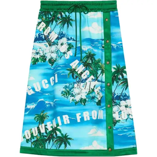 GUCCI Hawaiian Printed Knee Length Skirt Blue/Multi