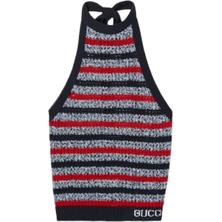 GUCCI Striped Fine Cotton Knit Halterneck Top