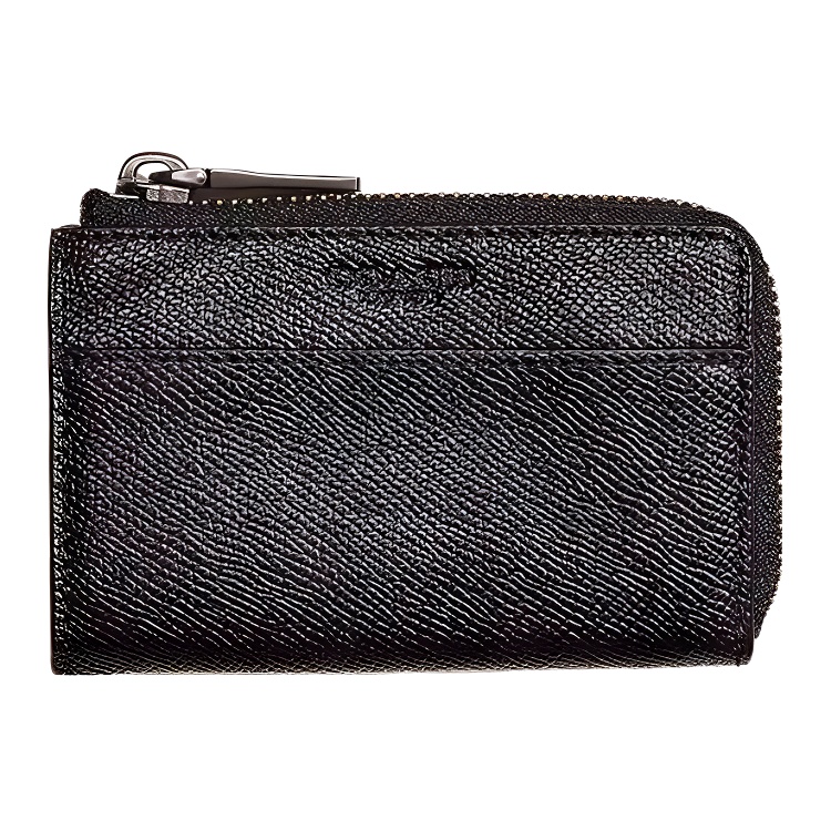 COACH Coach key case 11 solid color card slot cross zipper closure leather coin wallet key bag women black