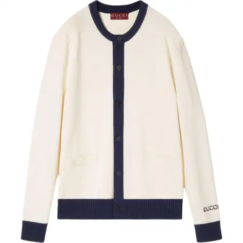 GUCCI Knitwear Men's White Crew Neck Moderate Cardigan