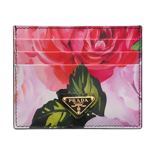 PRADA Saffiano Leather Card Holder Women's Black & Multicolor