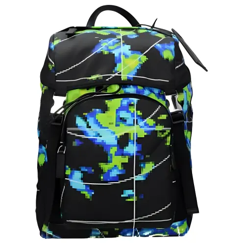 PRADA Leather Print Backpack Unisex Black/Multicolor