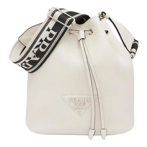 PRADA Leather Bucket Bag, Shoulder Bag, Crossbody Bag Women's White