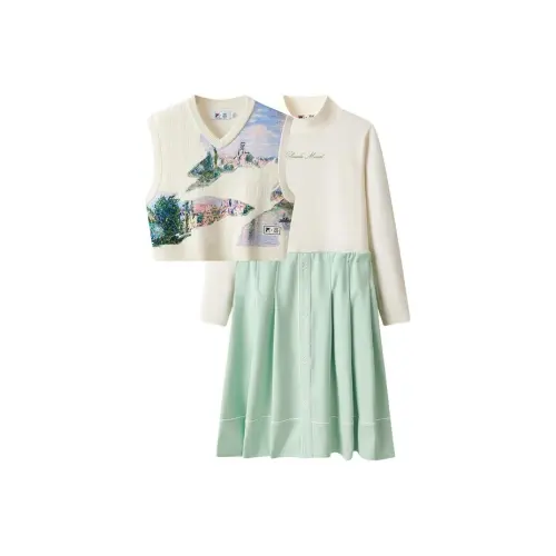 Children's set, long long-sleeve, children's clothing, V-neckline, mid-length