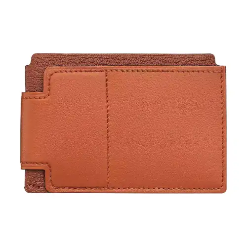 HERMES Allegretto Calfskin/Mysore Goat Skin Card Holder Men's Red Earth/Copper Red