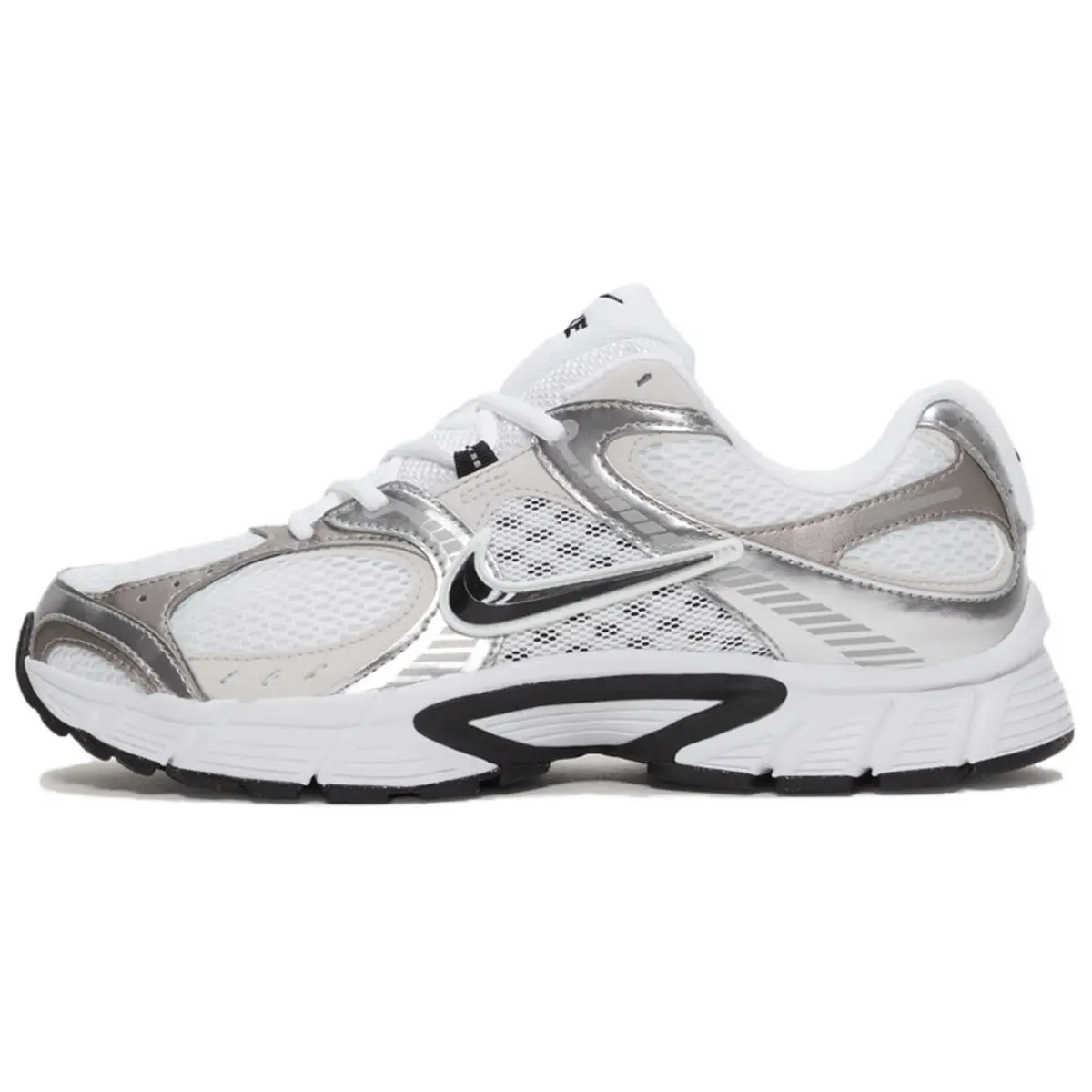Nike V5 RNR Synthetic Leather, Textile Breathable Low top Casual Running Shoes Men's White Silver