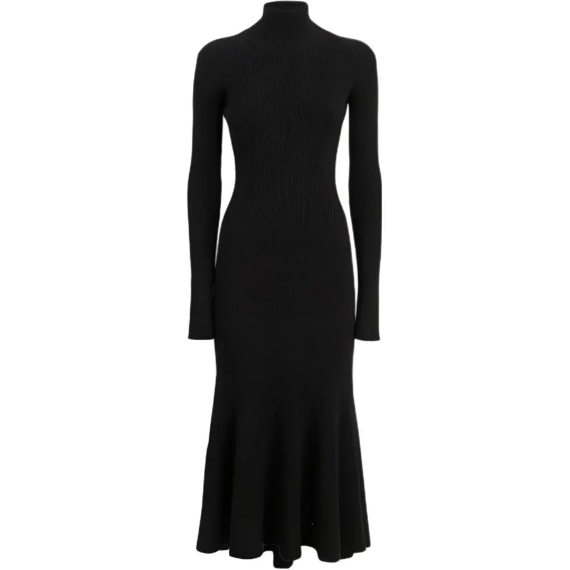 Balenciaga Ribbed Knitted Turtleneck Pleated Dress
