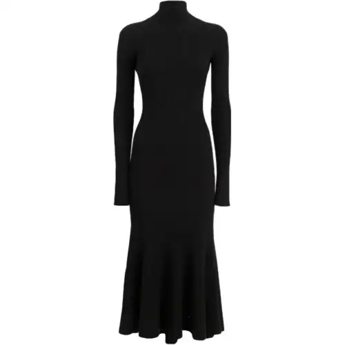 Balenciaga Ribbed Knitted Turtleneck Pleated Dress