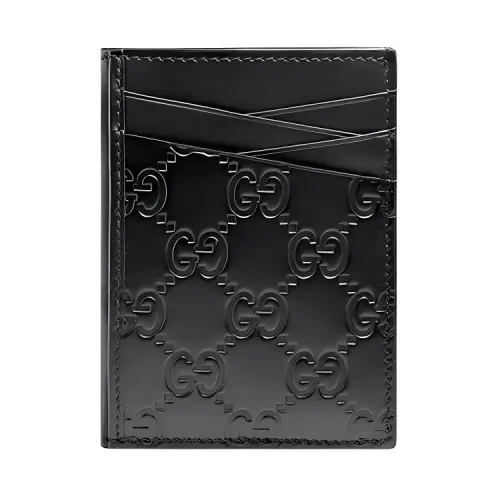 GUCCI Leather Card Holder Card Holder Unisex Black