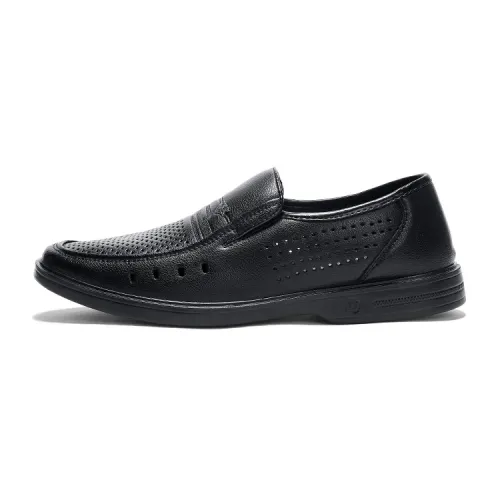 Warrior back to work, simple and versatile for work and commuting, soft and comfortable, hollow and breathable, casual and versatile, formal leather shoes, men's black