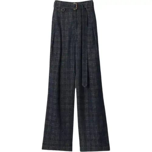 Burberry Wide-Leg Checked Belted Trousers