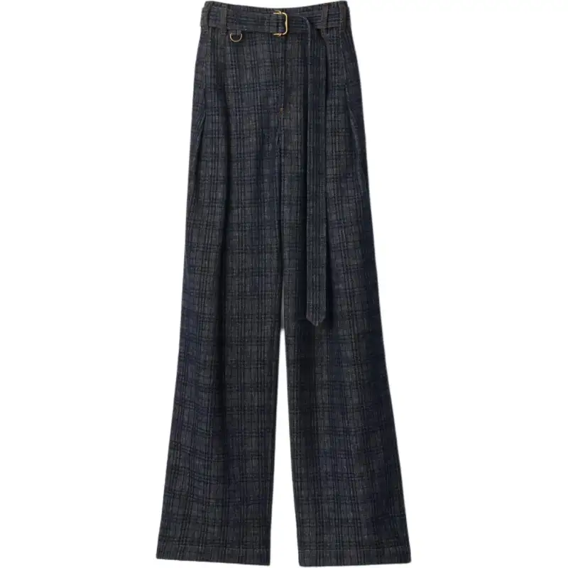 Burberry Wide-Leg Checked Belted Trousers