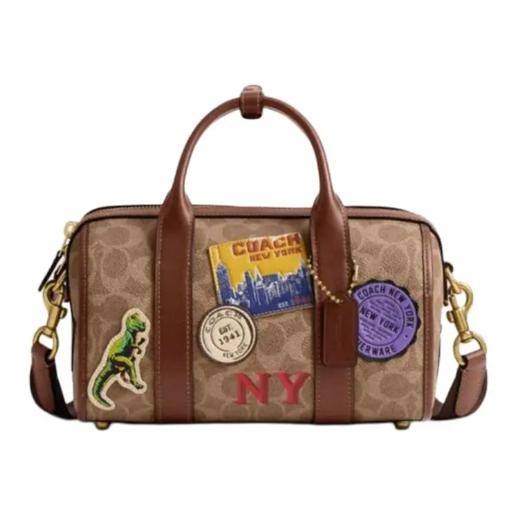 COACH Artificial Leather With Cow Leather Shoulder Bag, Crossbody Bag, Handbag Medium Women's Brown Yellow