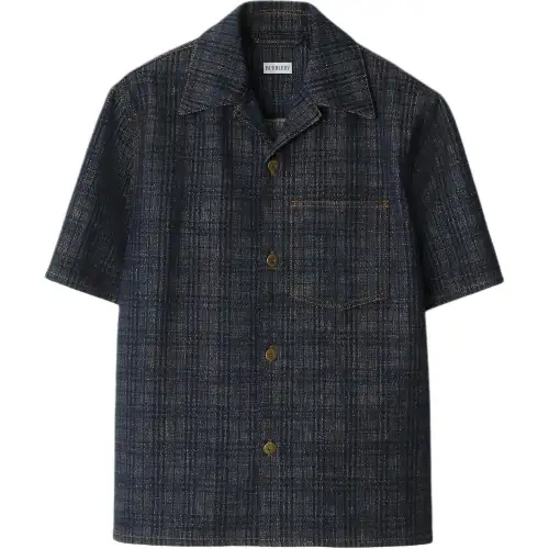 Burberry Checked Short Sleeved Denim Shirt
