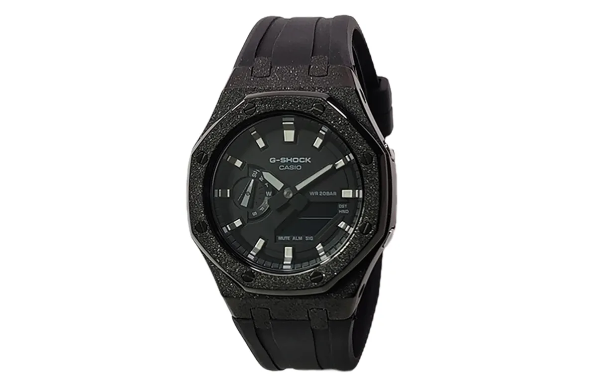 CASIO Custom Collection Quartz Movement Fluoroelastomer Strap Watch Men's Watches Black Dial