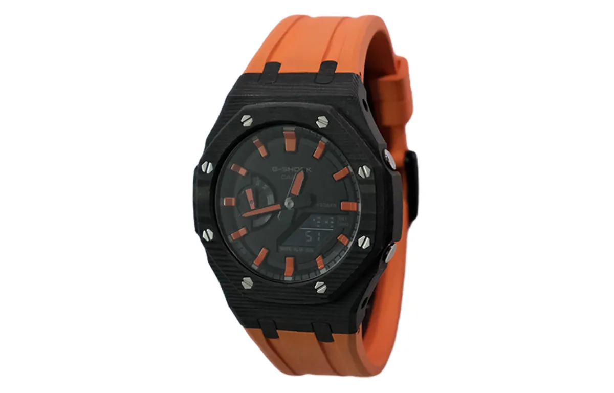 CASIO Custom Collection Quartz Movement Fluoroelastomer Strap Watch Men's Watches Black Dial