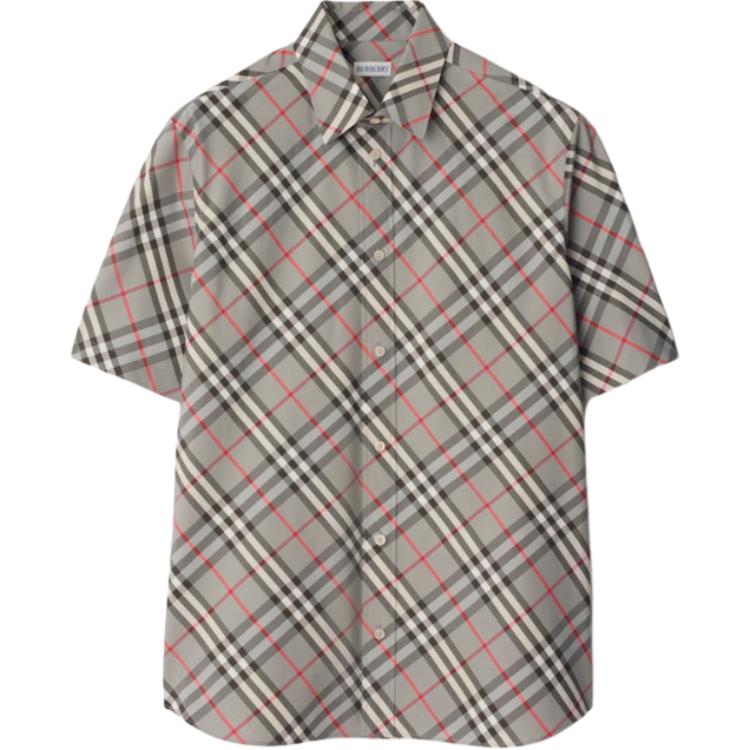 Burberry Burberry SS25 plaid cotton button-down short-sleeved shirt for men gray