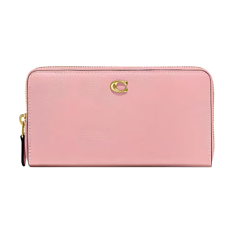 COACH Accordion Zip Cow Leather Card Holder, Wallet Women's Pink