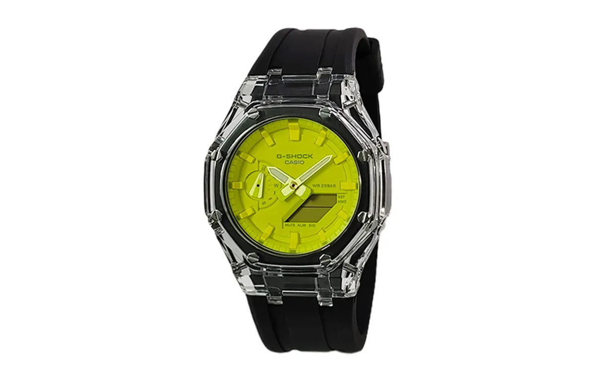 CASIO Custom Collection Quartz Movement Fluoroelastomer Strap Watch Men's Watches Yellow Watch Dial