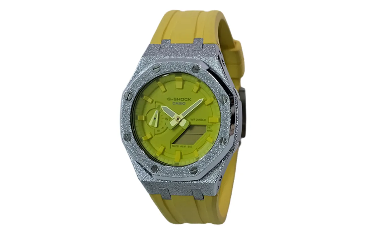 CASIO Custom Collection Quartz Movement Fluoroelastomer Strap Watch Men's Watches Yellow Watch Dial