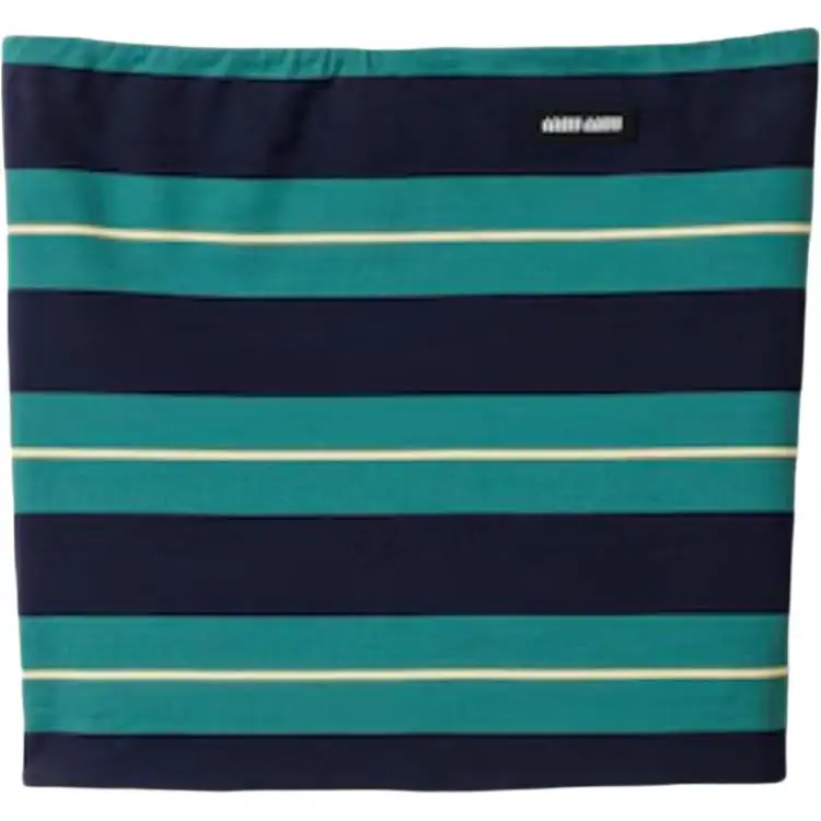 MIU MIU Miu Miu SS25 Summer Series Striped Pattern Logo Patch Straight Tube Top Women's Blue Green