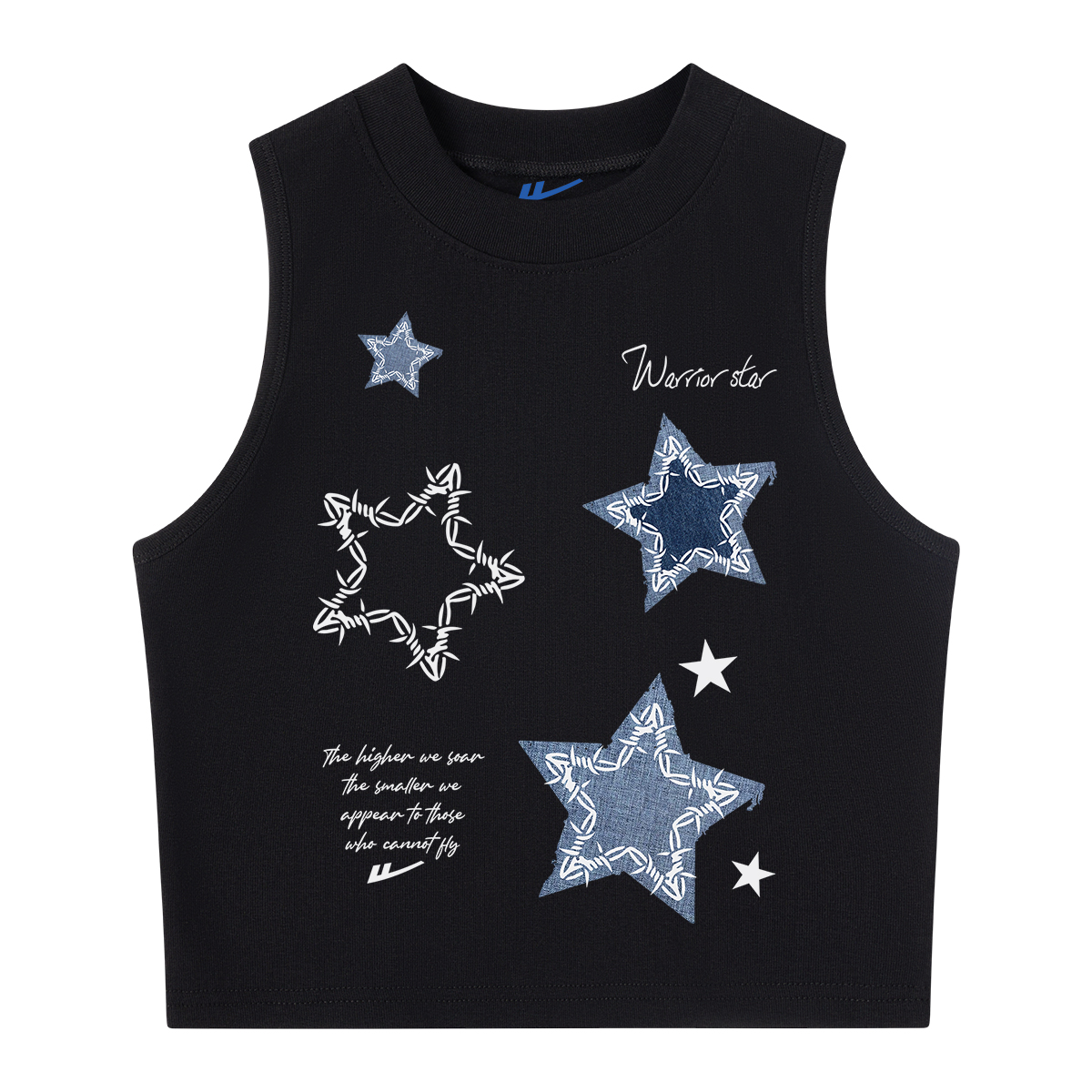 Warrior pull back American hot girl denim star print solid color, versatile, fashionable, breathable, skin-friendly and cool, daily outdoor commuting base layer with I-shaped sports vest, women's model