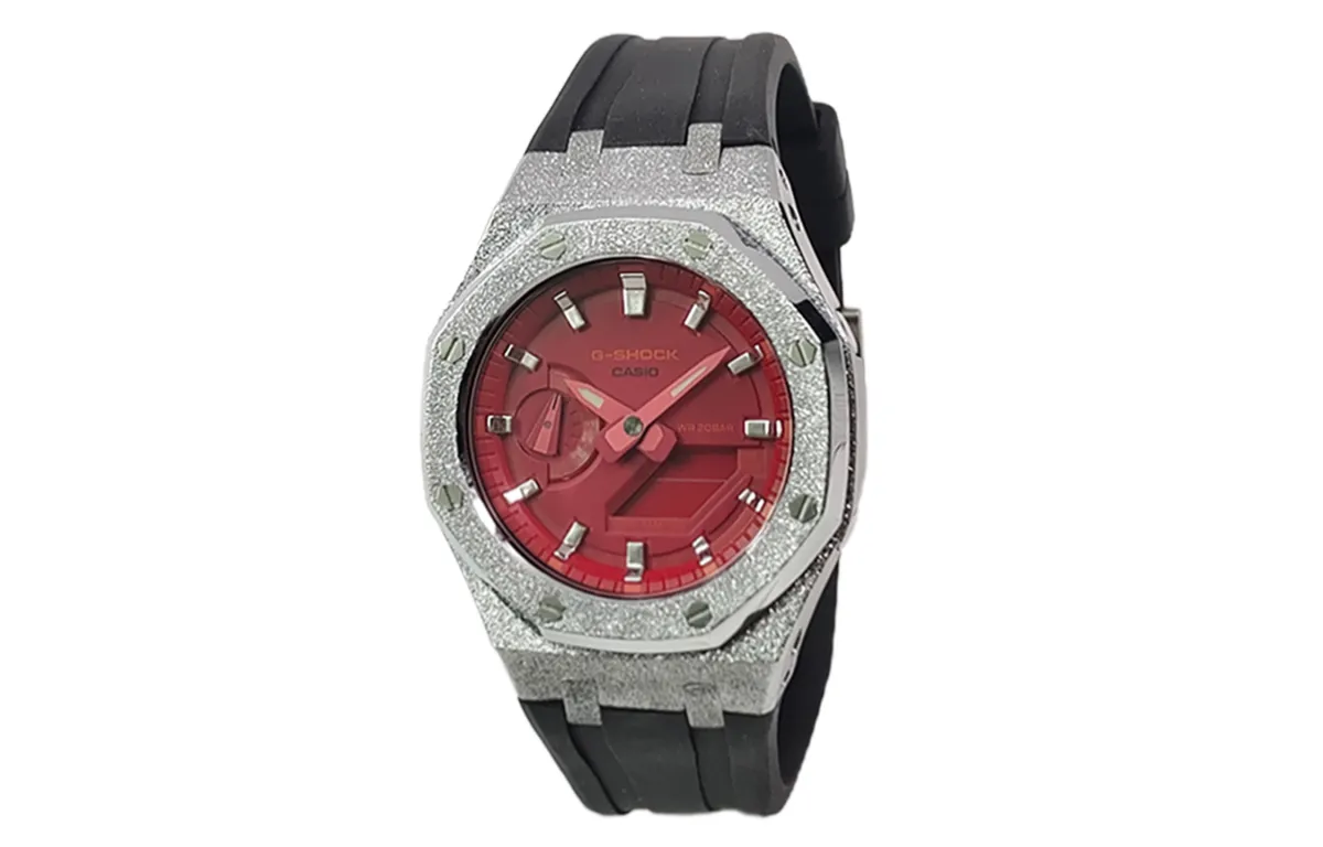 CASIO Custom Collection Quartz Movement Fluoroelastomer Strap Watch Men's Watches Red Watch Dial