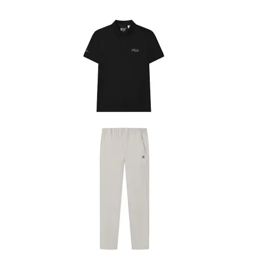 FILA Casual Sportswear Men's Clothing Sets Jet Black+Volcanic Stone Gray Polo Collar Moderate