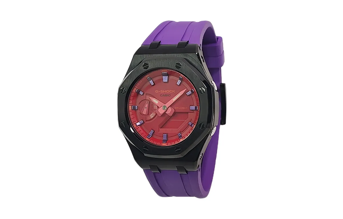 CASIO Custom Collection Quartz Movement Fluoroelastomer Strap Watch Men's Watches Red Watch Dial