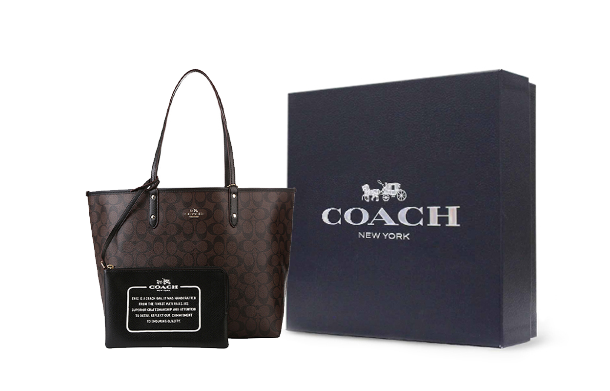 Женская сумка COACH Reversible City Tote 33 (черно-коричневая) — фото 8