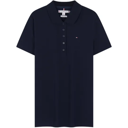 Tommy Hilfiger, модная сетчатая повседневная однотонная рубашка-поло с короткими рукавами в американском стиле ретро, яркие разноцветные бусины для женщин