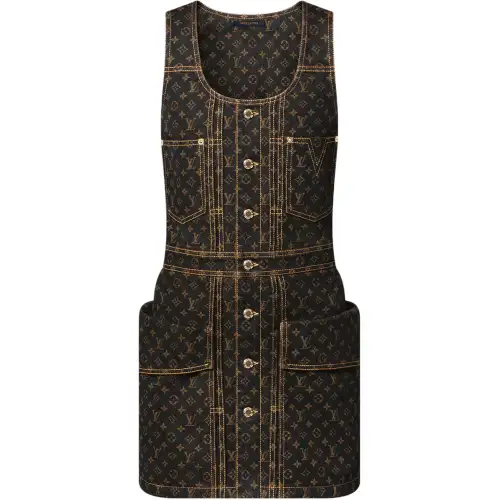 Lv Monogram Denim Button Front Dress