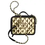 CHANEL Leather Cameras Cell Phone Pouch Handbag Women's Gold