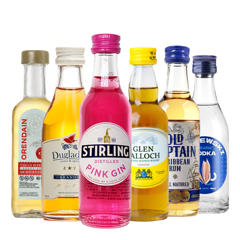 Ou Shuai six base wines, small bottles of foreign wine, whiskey, rum, vodka, tequila, gin, brandy, small wine and base wine set, combination five 50ml*6