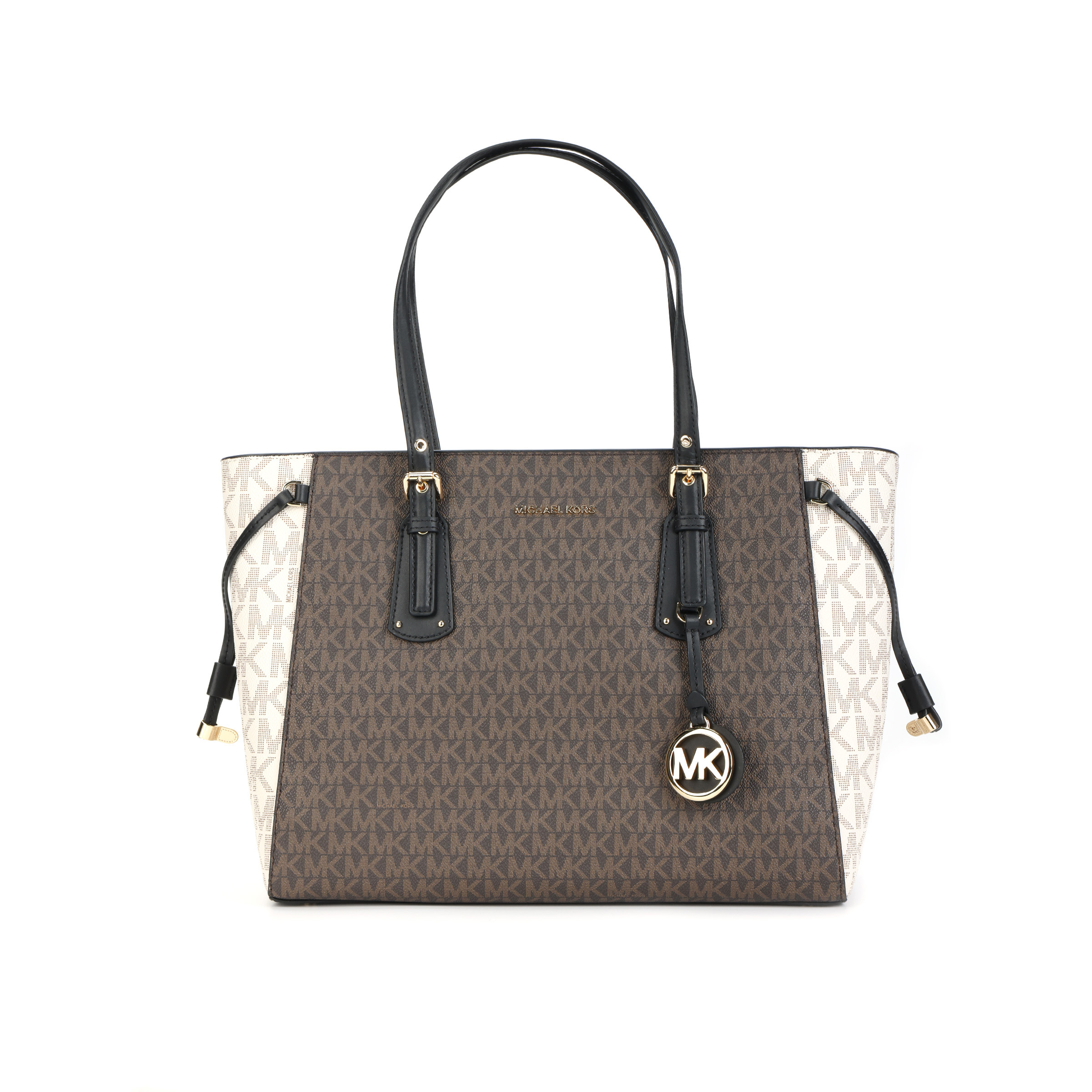 MICHAEL KORS Voyager Canvas Tote Bag, Shopping Bag, Handbag Regular Women's Brown Vanilla