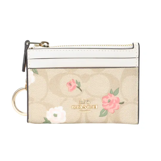 COACH Skinny Id Case Canvas Wallet Women's Gold & Light Khaki & Chalk Multicolor