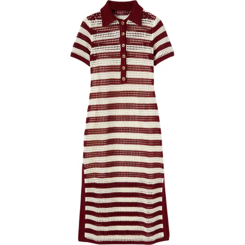 GUCCI Striped Cotton Cable Knit Dress